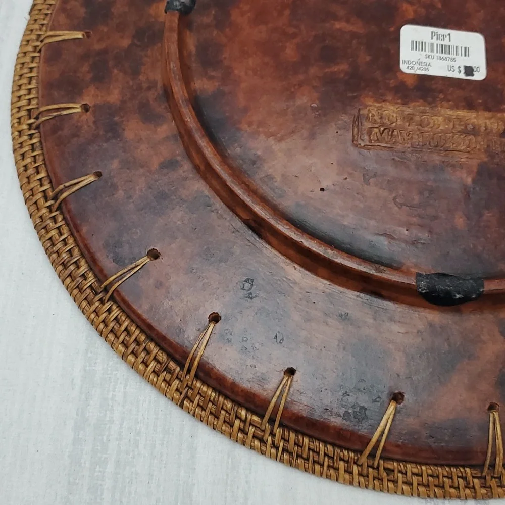 Pier 1 Imports Brown Tortoise Design 14” Wicker Border Catchall Bowl
